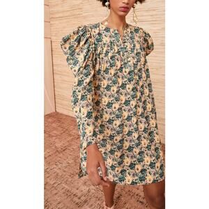 Ulla Johnson Elaine Begonia Floral Puff Long Sleeve Silk Mini Dress, 2